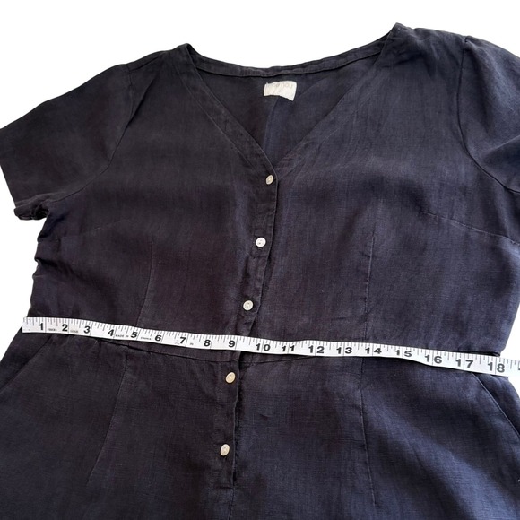 POU NOU Black Linen Jumpsuit Wide Leg Button Front Minimalist M/L - Picture 6 of 10